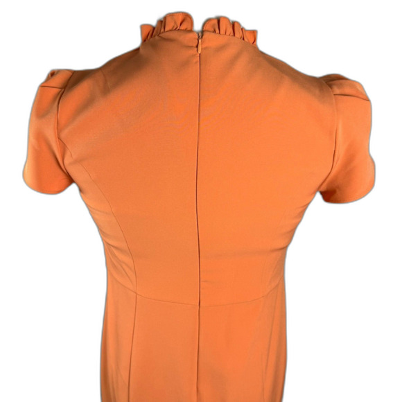 Nanette Lepore Peachy Orange Pencil Dress Tulip Sleeves Ruffle V-Neck Sz 8 2/$50 - Picture 4 of 13